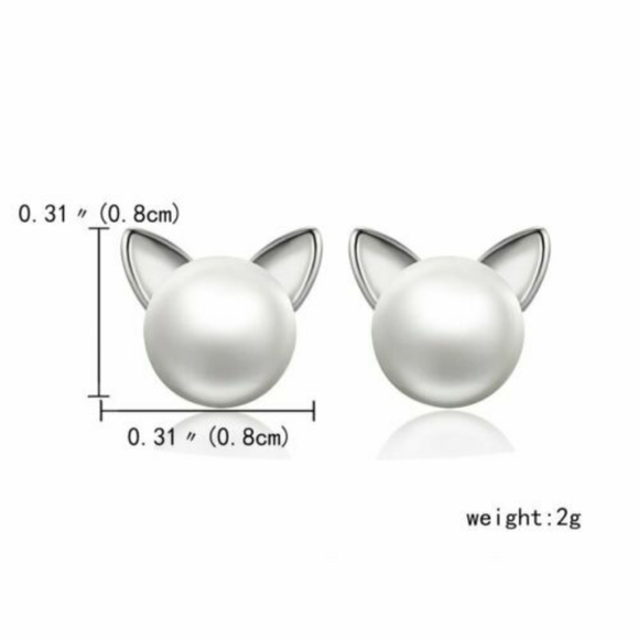 Silver Tone Cat Ear Faux Pearl Earrings - Picture 6 of 12